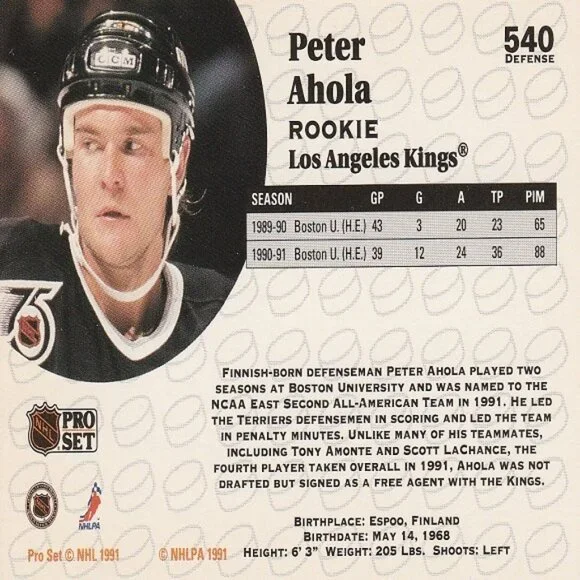 Peter Ahola - 1991 Pro Set Rookie Card - Picture 2 of 2